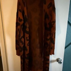 Leopard burnt orange Print Long Cardigan